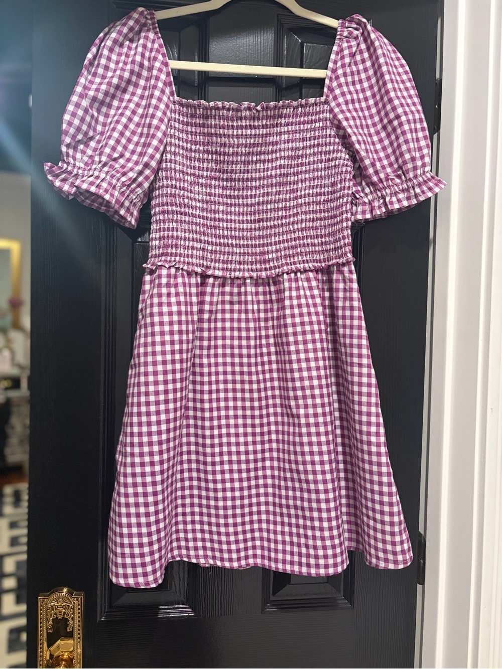 French Connection Purple Gingham Smocked Mini Dress NEVER WORN